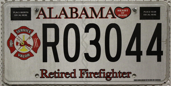 ALABAMA Feuerwehr / R. FIREFIGHTER - Nummernschild # R03044 ...
