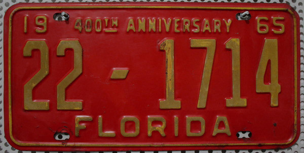 FLORIDA 1965 Oldtimer Nummernschild # 22-1714 ... ≡