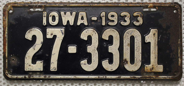 IOWA 1933 Oldtimer Nummernschild # 27.3301