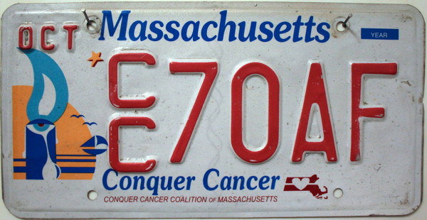 MASSACHUSETTS Conquer Cancer - Nummernschild # CC70AF ...
