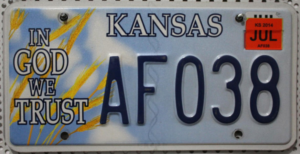 KANSAS In God We Trust - Nummernschild # AF038 ≡