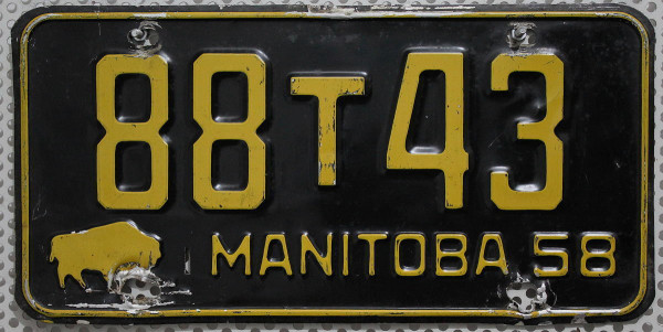 MANITOBA 1958 Oldtimer - Nummernschild / KANADA Kennzeichen # 88T43