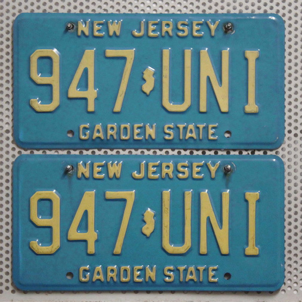 NEW JERSEY Schilder PAAR - Zwei USA Nummernschilder # 947UNI
