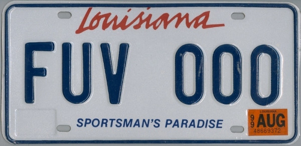 LOUISIANA Sportsman's Paradise - Nummernschild # FUV000 =