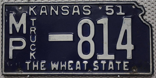 KANSAS 1951 Oldtimer TRUCK - Nummernschild # MP-814