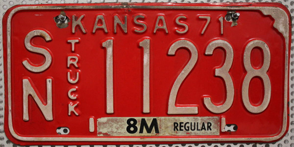 KANSAS 1971 Oldtimer TRUCK Nummernschild # SN.11238