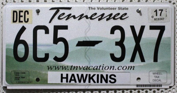 TENNESSEE The Volunteer State - Nummernschild # Hawkins County 6C53X7