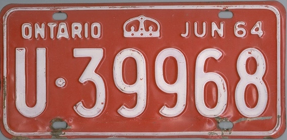 ONTARIO 1964 Oldtimer - Nummernschild / KANADA Kennzeichen # U39968 ...