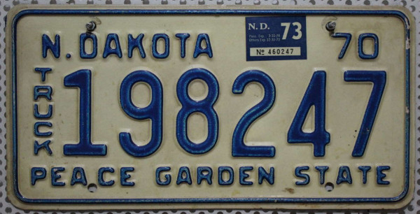 NORTH DAKOTA 1970 1973 Truck Nummernschild # 198247 =