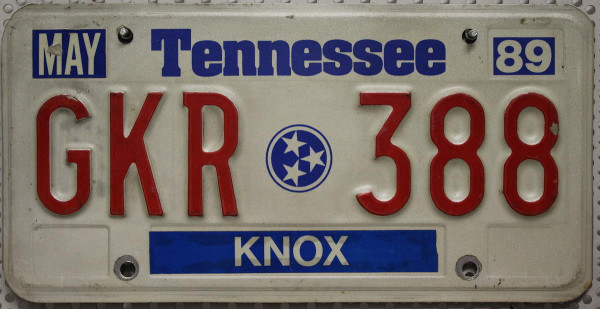 TENNESSEE Knox County - Nummernschild # GKR388 =