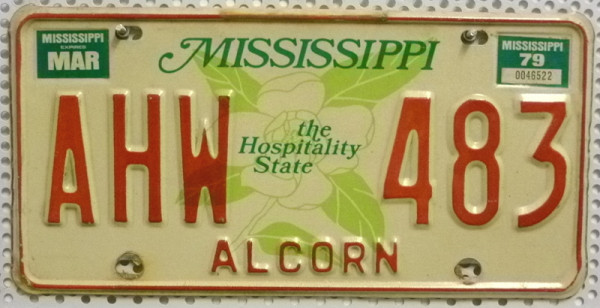 MISSISSIPPI Hospitality State - Nummernschild # AHW483 =