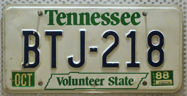 TENNESSEE Volunteer State - Nummernschild # BTJ218 =