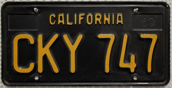 CALIFORNIA 1963 Oldtimer Nummernschild # CKY747 ... ≡