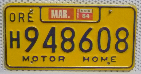 ORE Oregon Motor Home - Nummernschild # 948608 =
