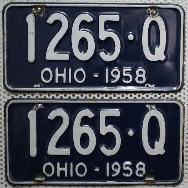 OHIO 1958 Oldtimer Schilder PAAR - USA Nummernschilder # 1265Q