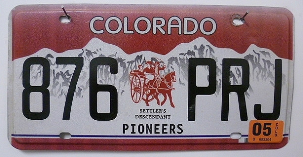COLORADO Settler / Pioneers - Nummernschild # 876PRJ =
