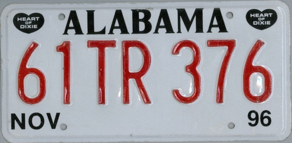 ALABAMA Heart of Dixie - Nummernschild # 61TR376 ...