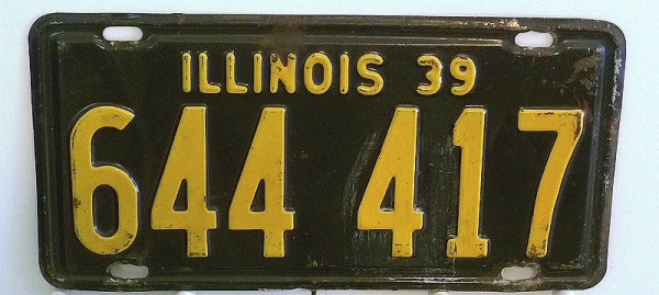 ILLINOIS 1939 Oldtimer Nummernschild # 644417