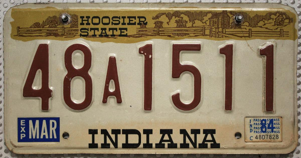 INDIANA Hoosier State - Nummernschild # 48A1511 =