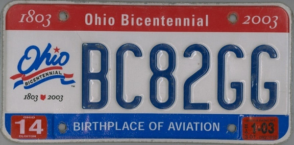 OHIO Bicentennial 1803 2003 - Nummernschild # BC82GC =