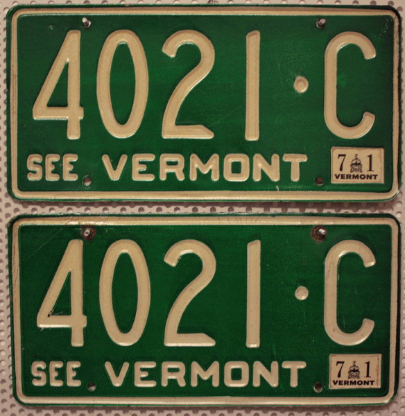 VERMONT (See) Schilder PAAR 1971 - Zwei USA Nummernschilder # 4021C ≡