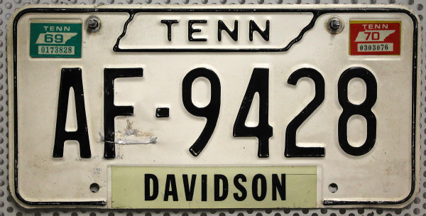 TENNESSEE (Tenn) 1969 1970 Oldtimer - Nummernschild # AF9428 - Davidson County