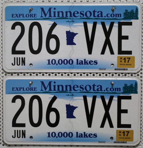 MINNESOTA Schilder PAAR - Zwei USA Nummernschilder # 206VXE