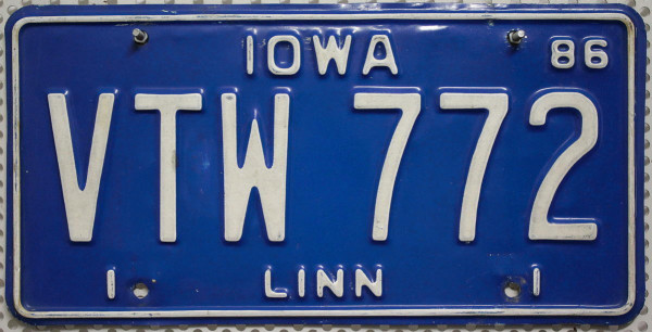 IOWA Linn County - Nummernschild # VTM772 ...