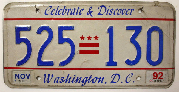 WASHINGTON D.C. District of Columbia - Nummernschild # 525130 =