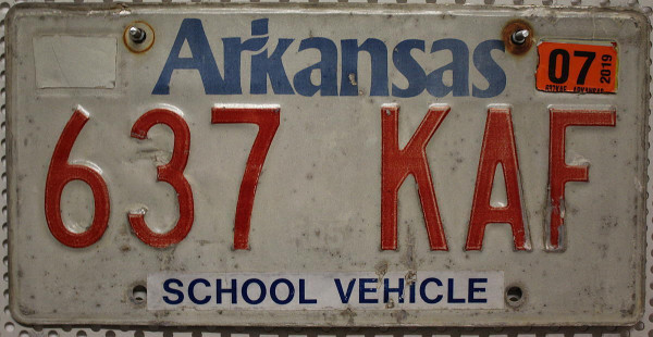 ARKANSAS School Vehicle - Nummernschild # 637KAF =