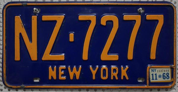NEW YORK Nummernschild 1968 Oldtimer Kennzeichen # NZ7277 =