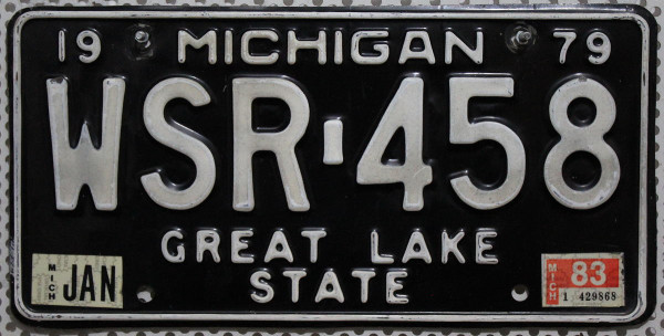 MICHIGAN 1979 / 83 Oldtimer Nummernschild # WSR458 =