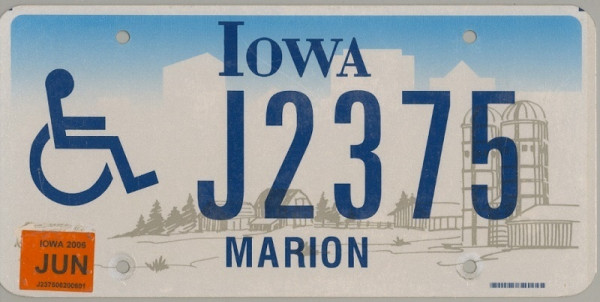 IOWA Handicapped Special - Nummernschild # J2375 =