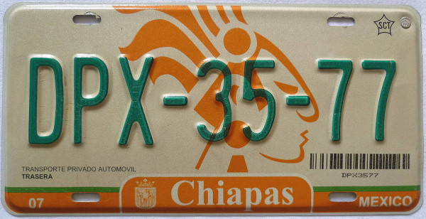 CHIAPAS - Mexiko Nummernschild # DPX3577
