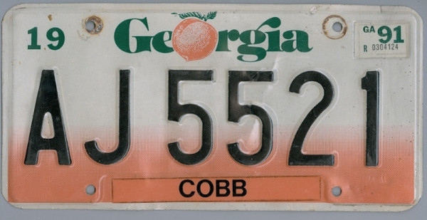 GEORGIA / peach letter O - Nummernschild # AJ5521 =