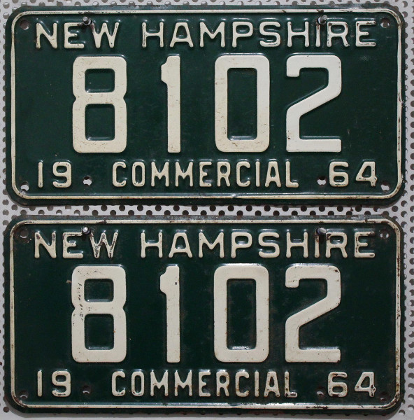 NEW HAMPSHIRE 1964 Oldtimer Schilder PAAR - USA Nummernschilder # 8102