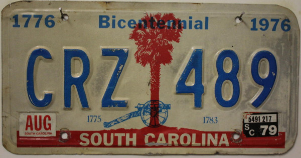 SOUTH CAROLINA 1776 Bicentennial 1976 - Nummernschild # CRZ489