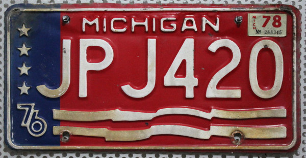 MICHIGAN 1976 1978 Oldtimer Nummernschild # JPJ420 =