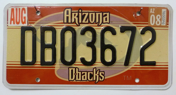 ARIZONA Dbacks - Nummernschild ## DB03672 =