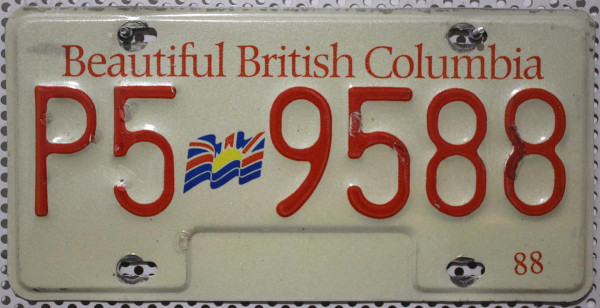 BRITISH COLUMBIA (Beautiful) Nummernschild (red/embossed) # P59588 ...
