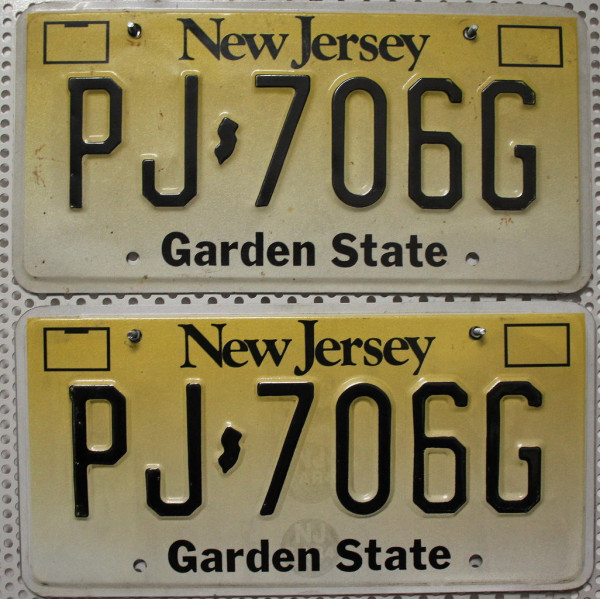 NEW JERSEY Schilder PAAR - Zwei USA Nummernschilder # PJ706G