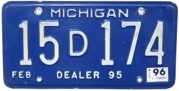 MICHIGAN Dealer 95 - Nummernschild # 15D174 =