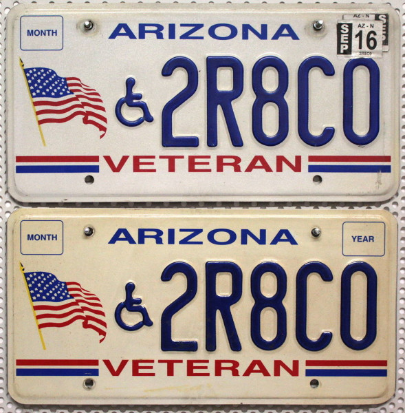 ARIZONA Schilder PAAR (Sternenbanner Grafik) - Zwei USA Nummernschilder # 2R8C0 ≡
