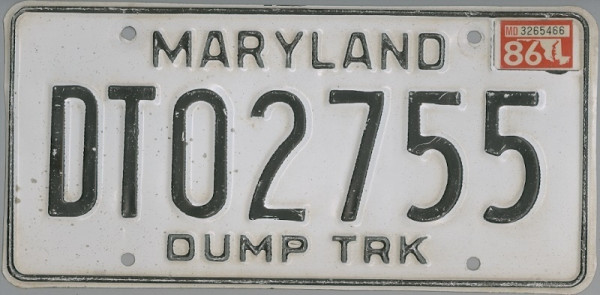 MARYLAND Dump Trk. - Nummernschild # DT02755 =