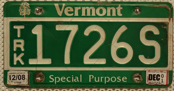 VERMONT Special Purpose # USA Nummernschild # 1726S =