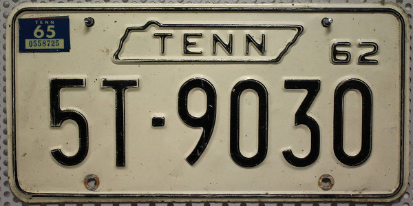 TENNESSEE (Tenn) 1962 1965 Oldtimer - Nummernschild # 5T.9030