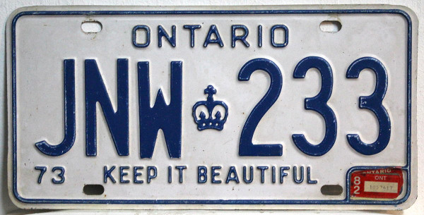 ONTARIO Keep it Beautiful - Nummernschild # JNW233 =