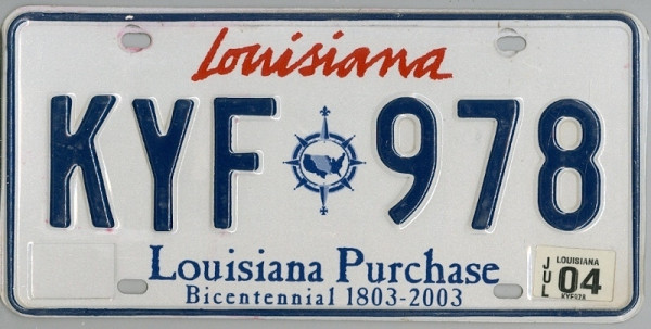 LOUISIANA Bicentennial 1803 2003 - Nummernschild # KYF978 =