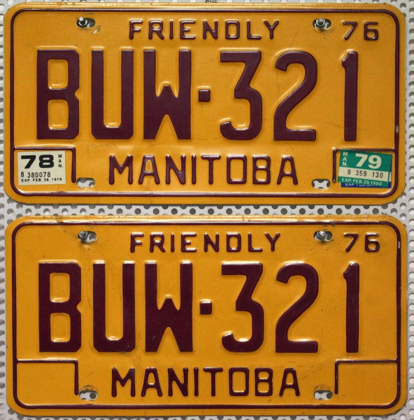 MANITOBA Nummernschilder 1976 1978 1979 PAAR # BUW321