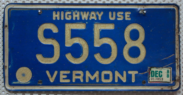 VERMONT Highway Use - Nummernschild # S558 =
